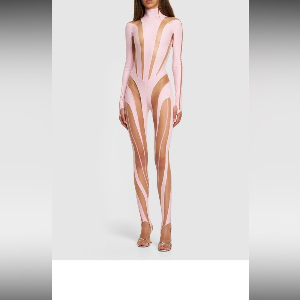 MUGLER - Lvr Exclusive Jersey & Tulle Jumpsuit - Picture 8 of 9